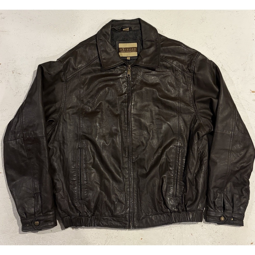 Excelled Vintage‎ Leather Jacket Brown Mens XL Motorcycle Full Zip Lined